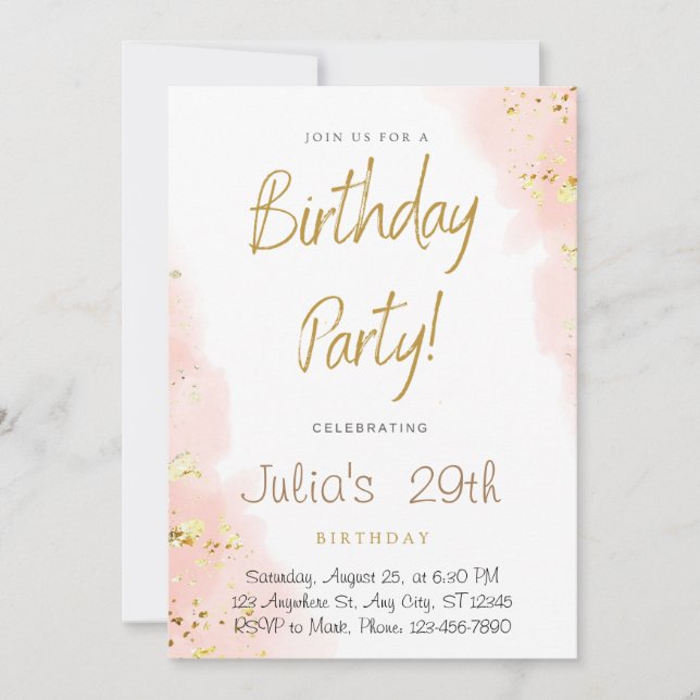 Sweet Pink Gold Birthday Party Invitation (Front)