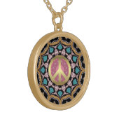 Sweet Pink & Gold Groovy Peace Mandala Energy Gold Plated Necklace (Front Left)