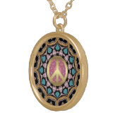 Sweet Pink & Gold Groovy Peace Mandala Energy Gold Plated Necklace (Front Right)