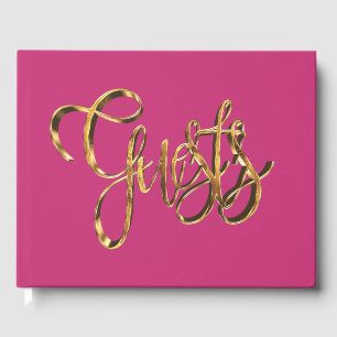 Sweet Pink Gold Handwriting Typography Guests Guest Book