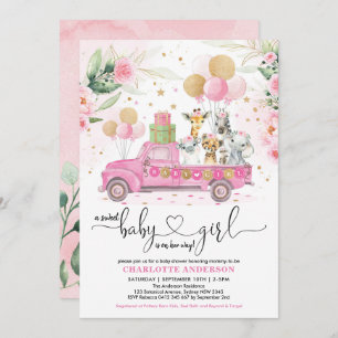 Sweet Pink Gold Safari Animals Girl Baby Shower Invitation
