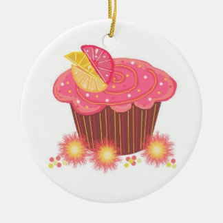 Sweet Pink Grapefruit Cupcake Ceramic Ornament