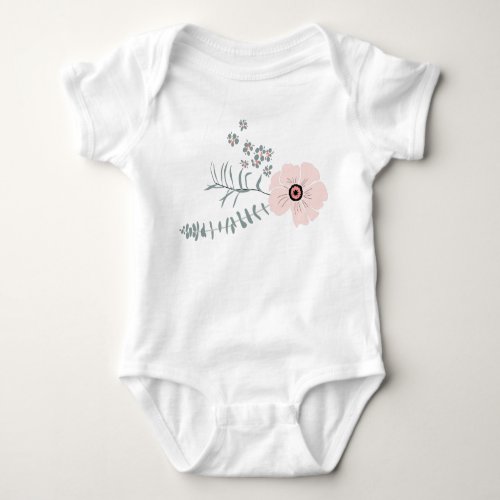Sweet Pink Gray Floral Design Baby Bodysuit