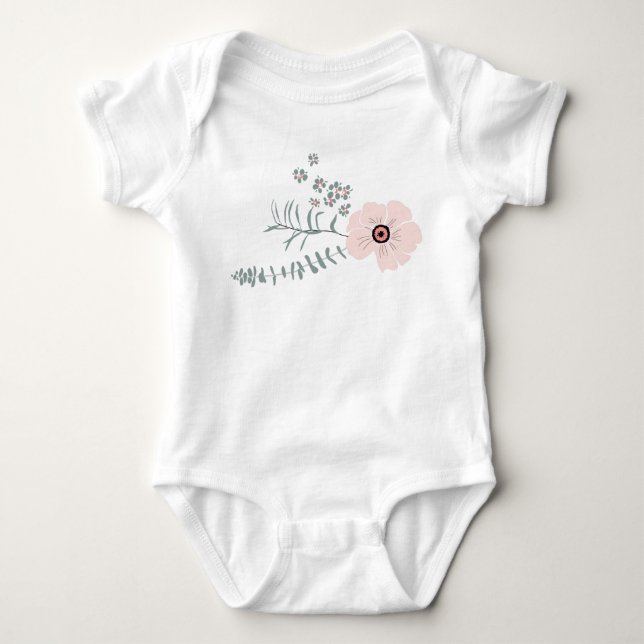 Sweet Pink Gray Floral Design Baby Bodysuit (Front)