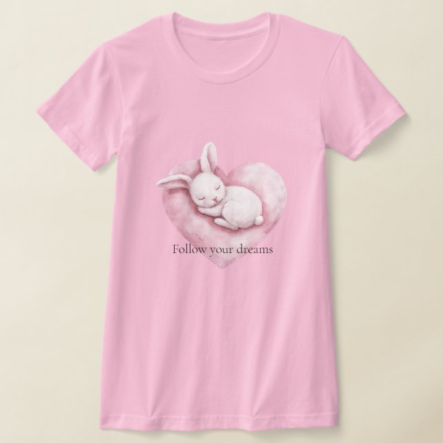 Sweet Pink Heart Bunny Heart Pillow T-Shirt (Laydown)