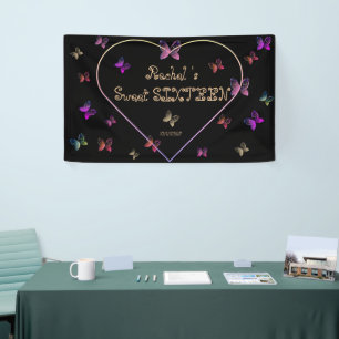 sweet Pink Heart Butterflies Sweet 16 Birthday  Banner