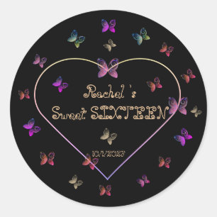 sweet Pink Heart Butterflies Sweet 16 Birthday Classic Round Sticker