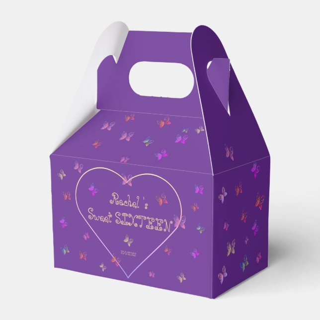 sweet Pink Heart Butterflies Sweet 16 Birthday  Favor Boxes (Front Side)