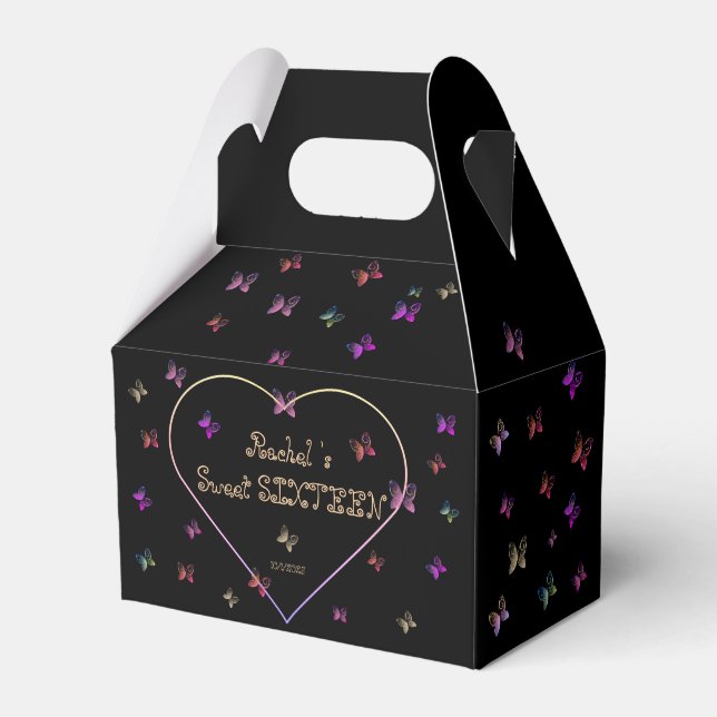 sweet Pink Heart Butterflies Sweet 16 Birthday  Favor Boxes (Front Side)