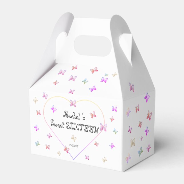 sweet Pink Heart Butterflies Sweet 16 Birthday  Favor Boxes (Front Side)