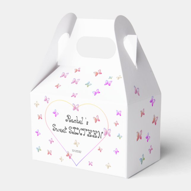 sweet Pink Heart Butterflies Sweet 16 Birthday  Favor Boxes (Front Side)