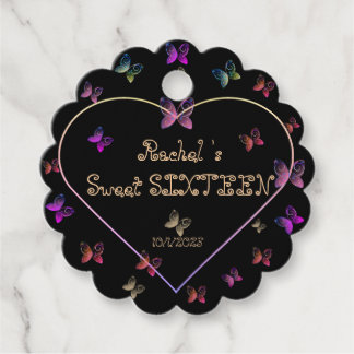 sweet Pink Heart Butterflies Sweet 16 Birthday  Favor Tags