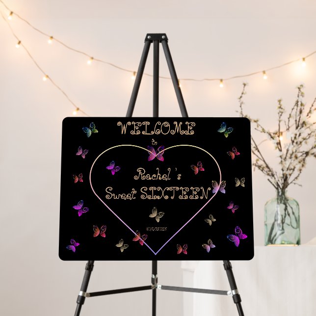 sweet Pink Heart Butterflies Sweet 16 Birthday Foam Board (In Situ (Stand))