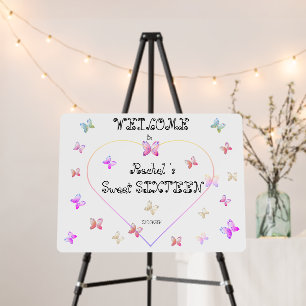 sweet Pink Heart Butterflies Sweet 16 Birthday Foam Board