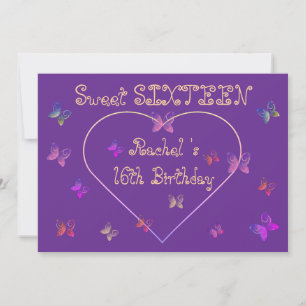 sweet Pink Heart Butterflies Sweet 16 Birthday  Invitation