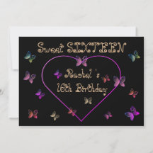 sweet Pink Heart Butterflies Sweet 16 Birthday 