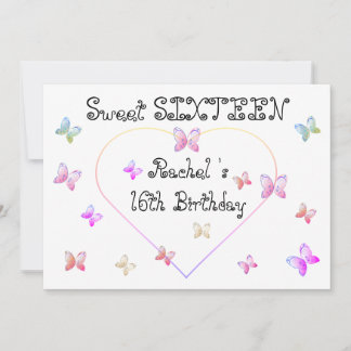 sweet Pink Heart Butterflies Sweet 16 Birthday  Invitation
