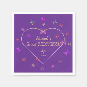 sweet Pink Heart Butterflies Sweet 16 Birthday Napkins