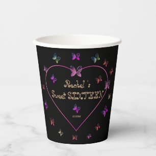 sweet Pink Heart Butterflies Sweet 16 Birthday Paper Cups