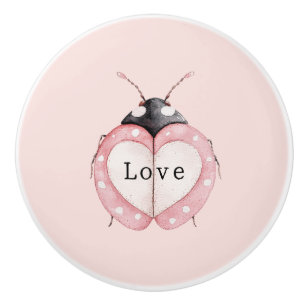 Sweet pink heart Love Ladybug Ceramic Knob