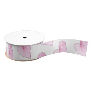 Sweet Pink Hearts Artisan Watercolor Pattern Love Grosgrain Ribbon