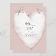 Sweet Pink Hearts & Butterflies Baby Shower  Invitation