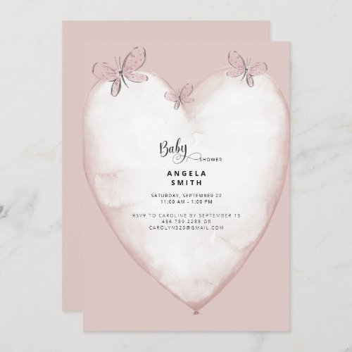 Sweet Pink Hearts  Butterflies Baby Shower  Invitation