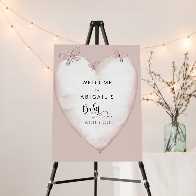Sweet Pink Hearts Butterflies Baby Shower Welcome  Foam Board (In Situ (Stand))