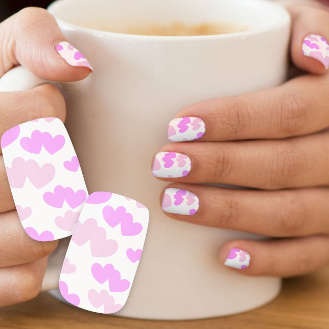 Sweet Pink hearts duoshade on white background Minx Nail Art (Creator Uploaded)