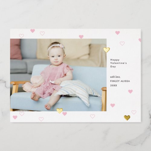 Sweet Pink Hearts Happy Valentines Day Photo Foil Invitation