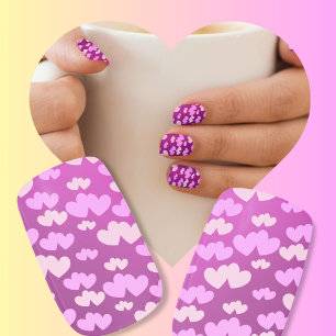 Sweet Pink hearts on purple gradient background Minx Nail Art
