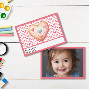 Sweet Pink Hearts Photo Classroom Valentine’s Day Note Card