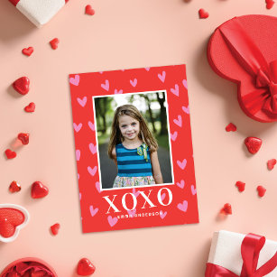 Sweet Pink Hearts Valentine Classroom Photo Card