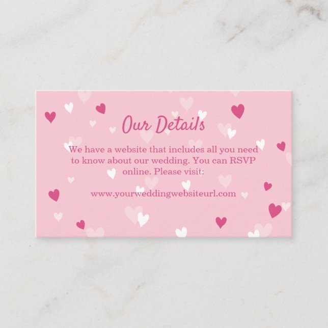 Sweet Pink Hearts Valentine Wedding Enclosure Card (Front)
