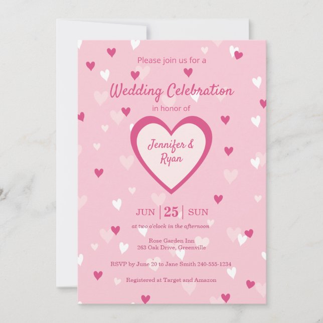 Sweet Pink Hearts Valentine Wedding Invitation (Front)