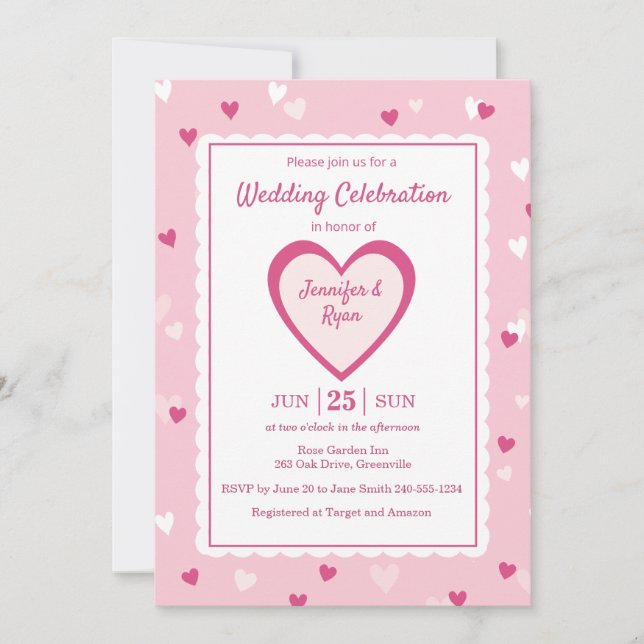 Sweet Pink Hearts Valentine Wedding Invitation (Front)