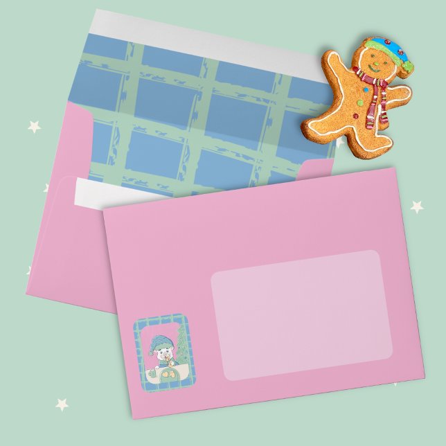 Sweet Pink Holiday Envelope with Polar Bear (Sweet Pink Holiday Envelope with Polar Bear (view of both sides ) .)