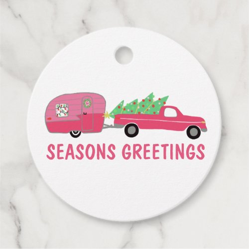 Sweet Pink Holiday Truck RV Camper Christmas Gift Favor Tags