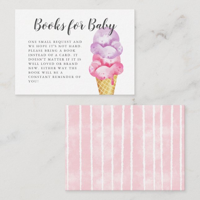 Sweet Pink Ice Cream Baby Shower Book Request Enclosure Card (Front/Back)