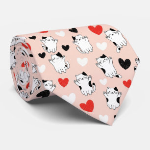 Sweet Pink Kawaii Cats & Hearts Pattern (1) Neck Tie