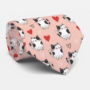 Sweet Pink Kawaii Cats & Hearts Pattern (3) Neck Tie