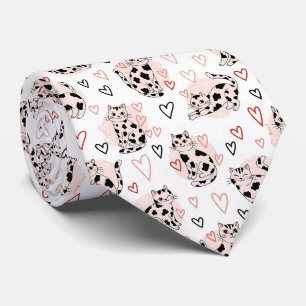 Sweet Pink Kawaii Cats & Hearts Pattern (4) Neck Tie
