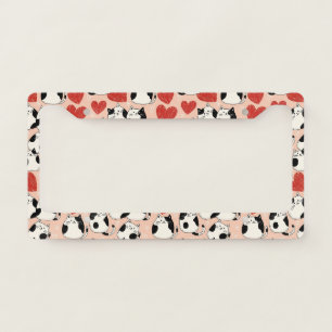 Sweet Pink Kawaii Cats & Hearts Pattern (6) License Plate Frame