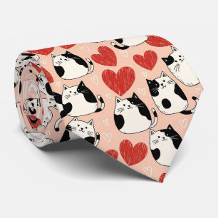 Sweet Pink Kawaii Cats & Hearts Pattern (6) Neck Tie