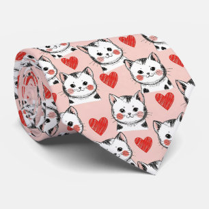 Sweet Pink Kawaii Cats & Hearts Pattern (8) Neck Tie