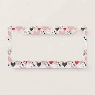 Sweet Pink Kawaii Cats & Hearts Pattern (9) License Plate Frame
