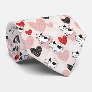 Sweet Pink Kawaii Cats & Hearts Pattern (9) Neck Tie