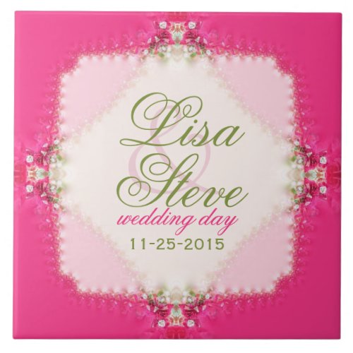 Sweet Pink Lace Wedding Keepsake Ceramic Tile