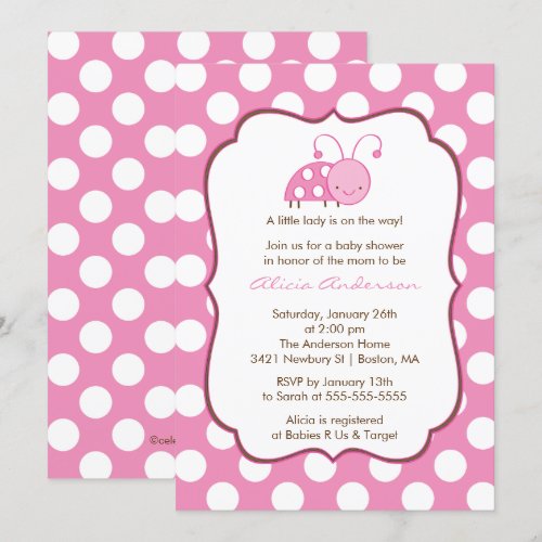 Sweet Pink Ladybugs Baby Shower Invitation