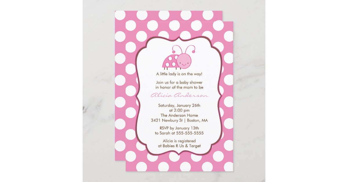 Sweet Pink Ladybugs Baby Shower Invitation | Zazzle